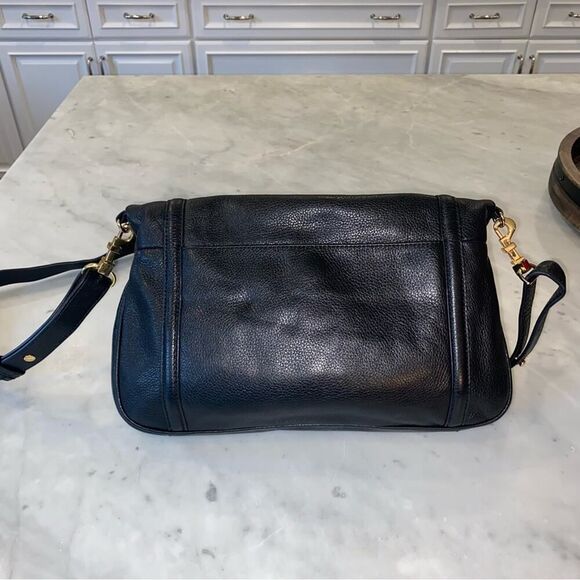 Tory Burch Black Leather Amanda Foldover Black Pebble Leather Crossbody EUC - Picture 8 of 16